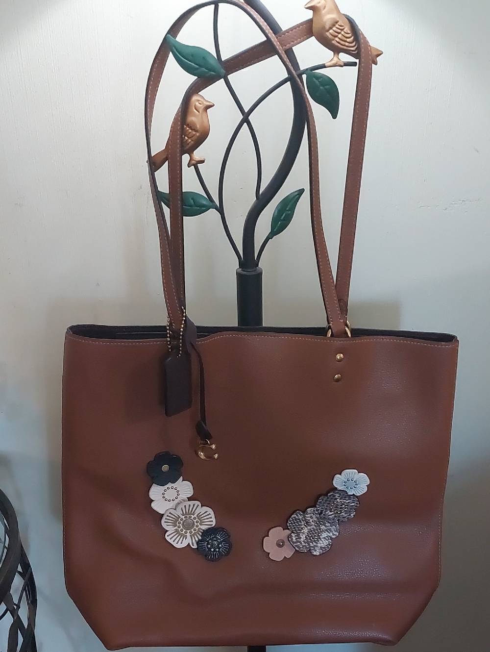 Coach Tea Rose Large Brown Leather Tote Bag